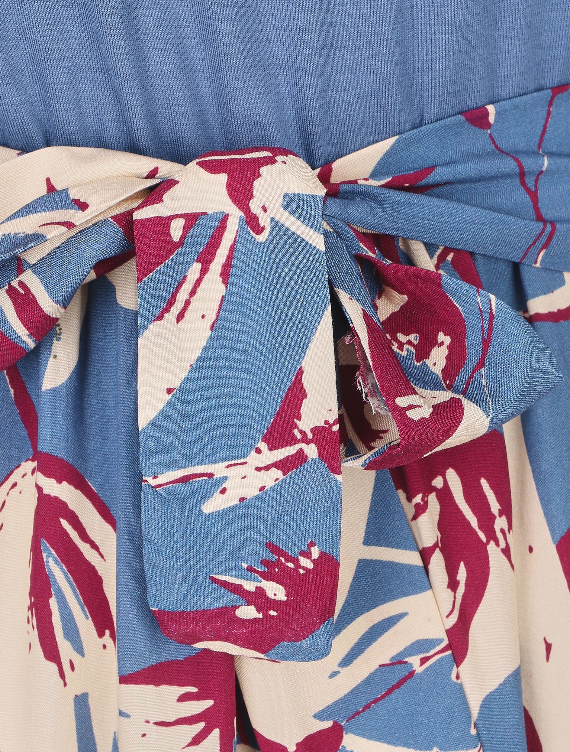Robe évasée bi-matière imprimé graphique - Bleu - 3