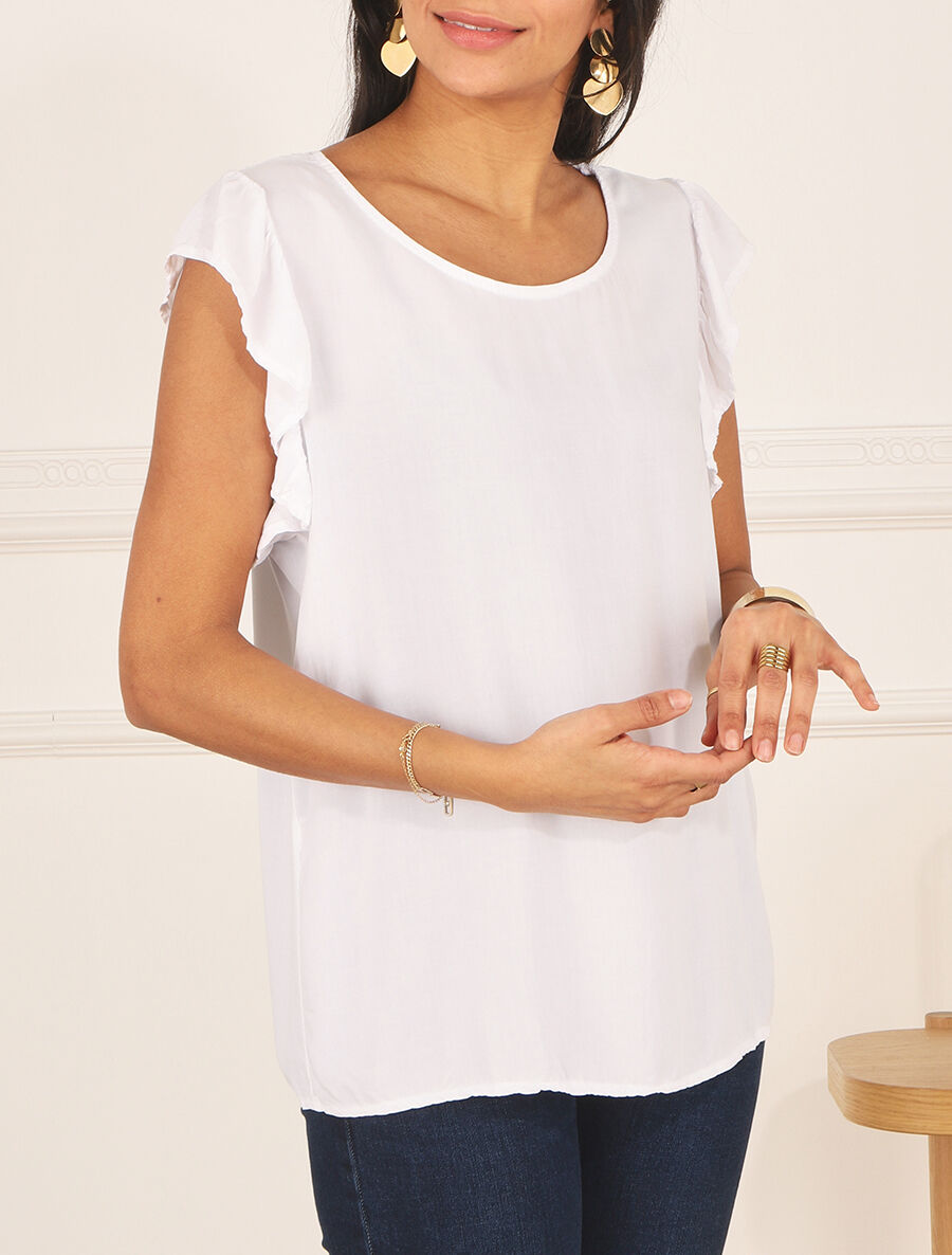 Top sans manches uni dos en crochet - Blanc - 4