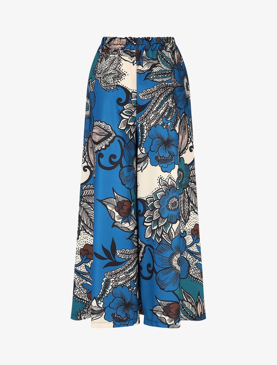 Pantalon ample fluide à imprimé fleuri - Bleu canard - 2