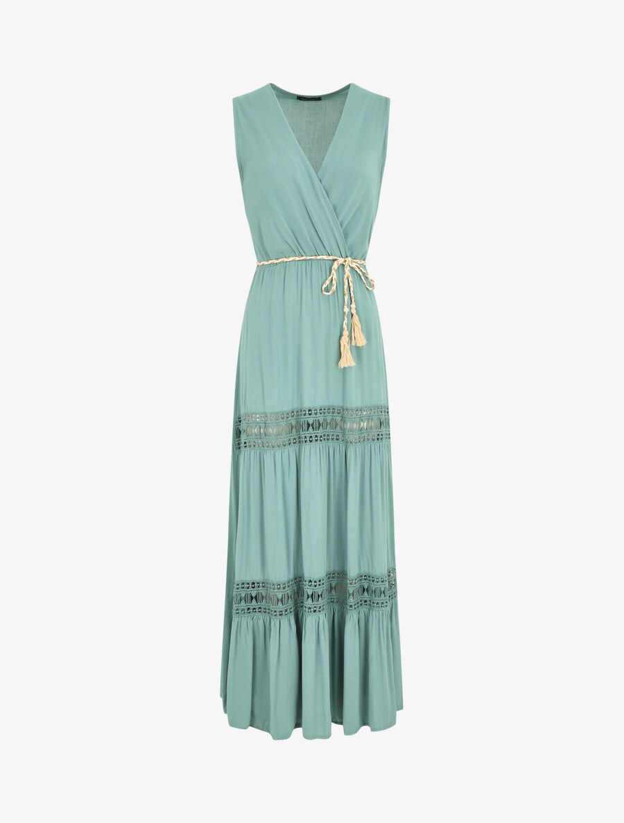Robe longue unie à col cache-coeur - Vert d&