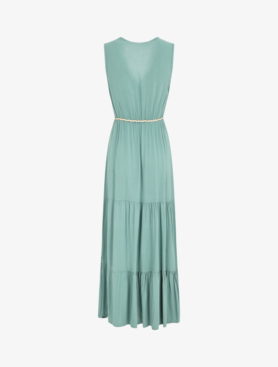 Robe longue unie à col cache-coeur - Vert d&