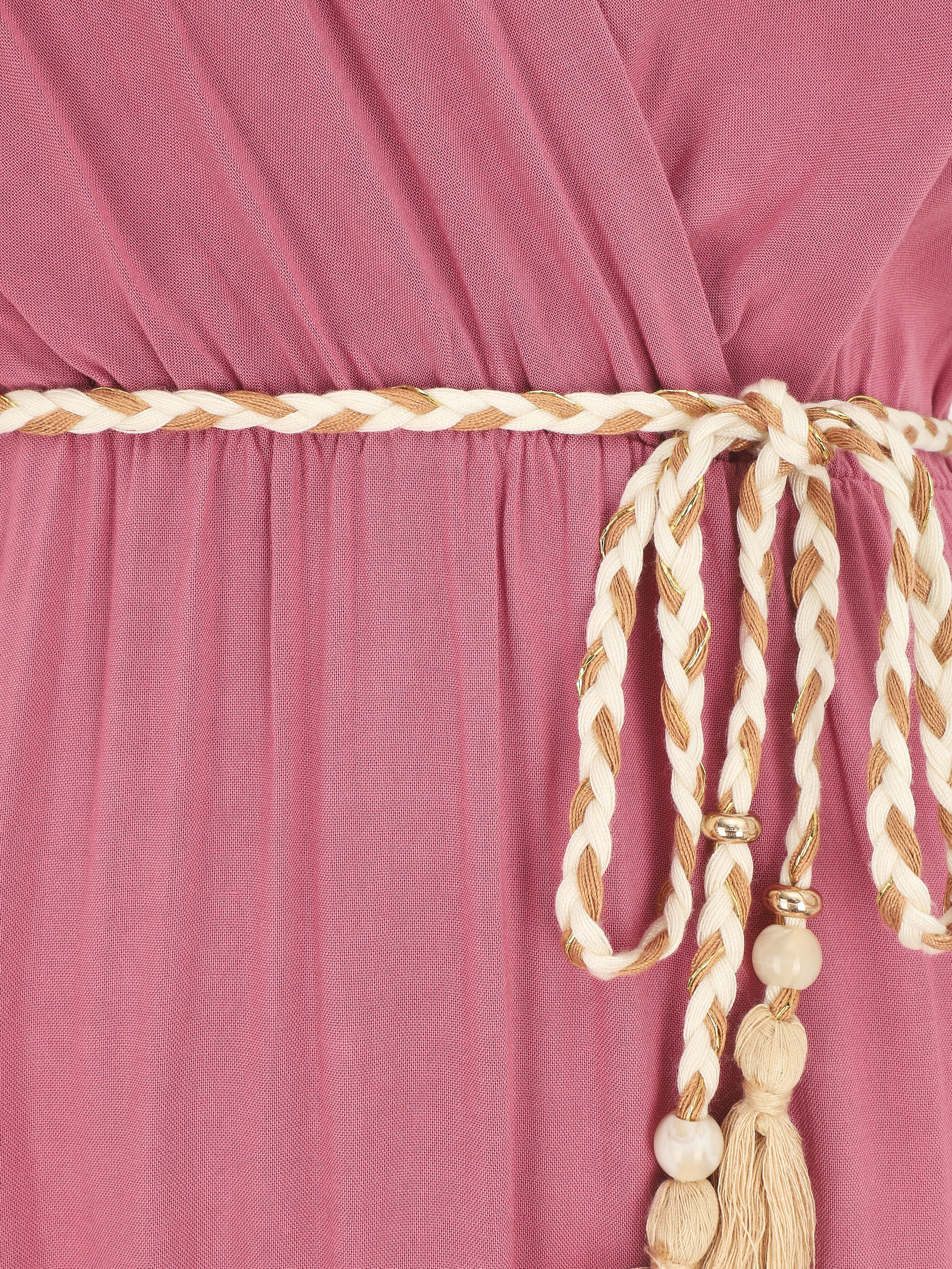 Robe longue unie à col cache-coeur - Rose - 3