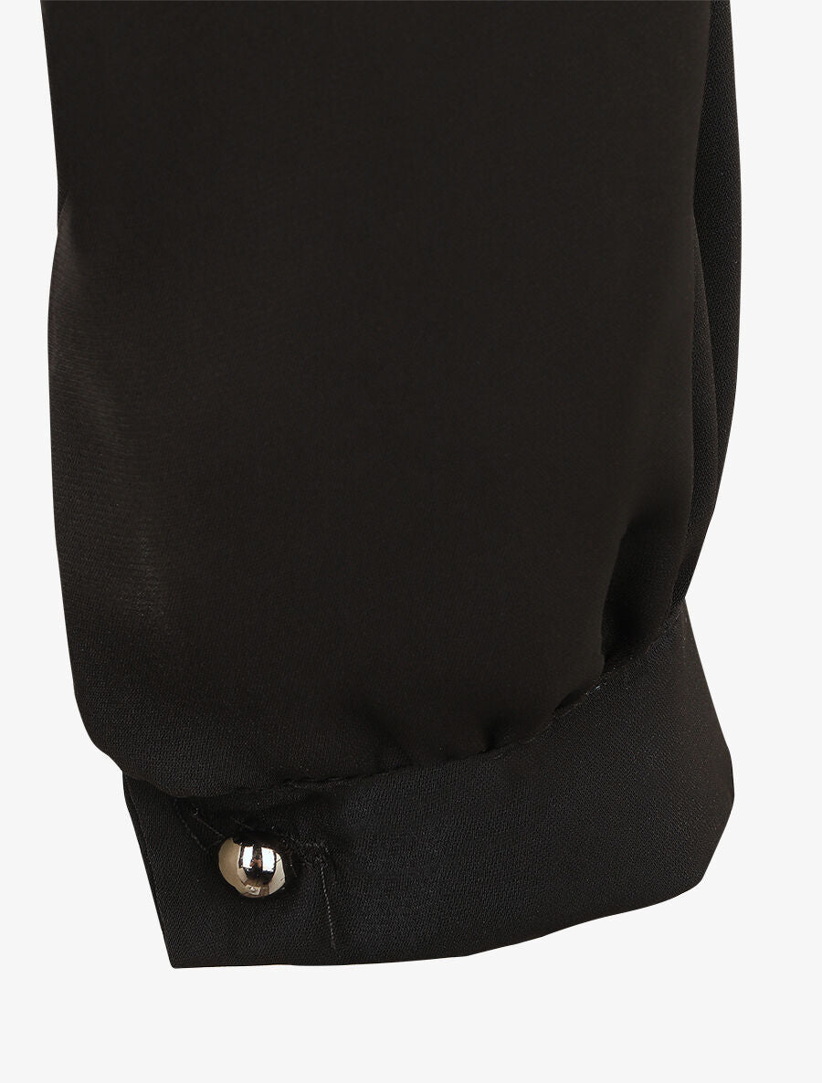 Blouse unie à col bénitier montant - Noir - 3