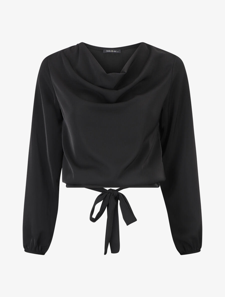 Blouse unie à col bénitier et à nouer - Noir - 1