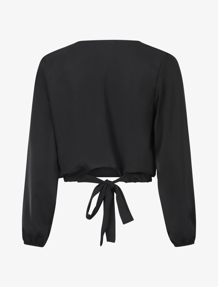 Blouse unie à col bénitier et à nouer - Noir - 2
