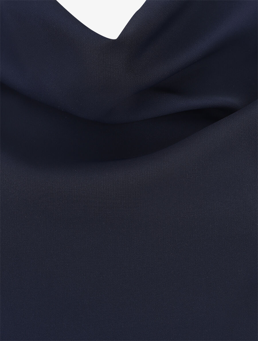 Blouse unie à col bénitier et à nouer - Marine - 3