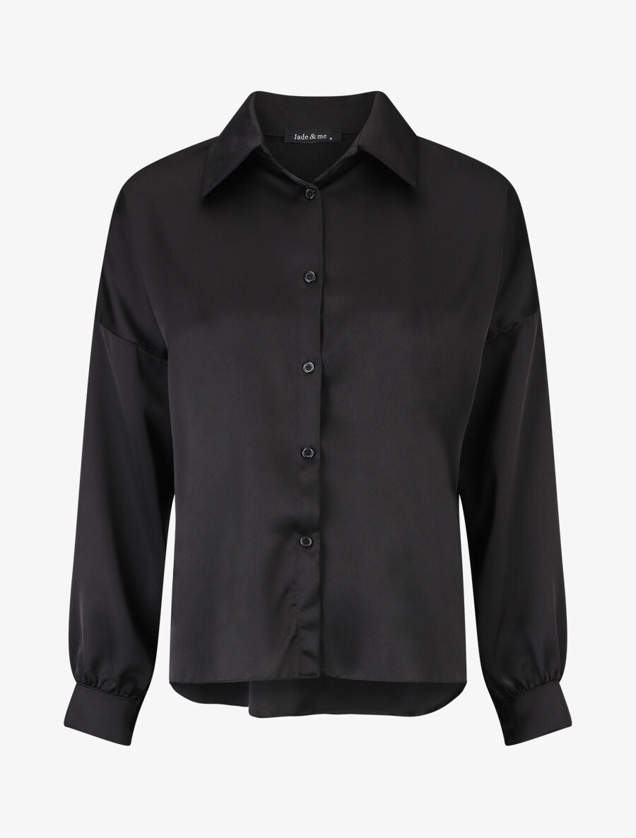 Blouse unie oversize effet satiné - Noir - 1
