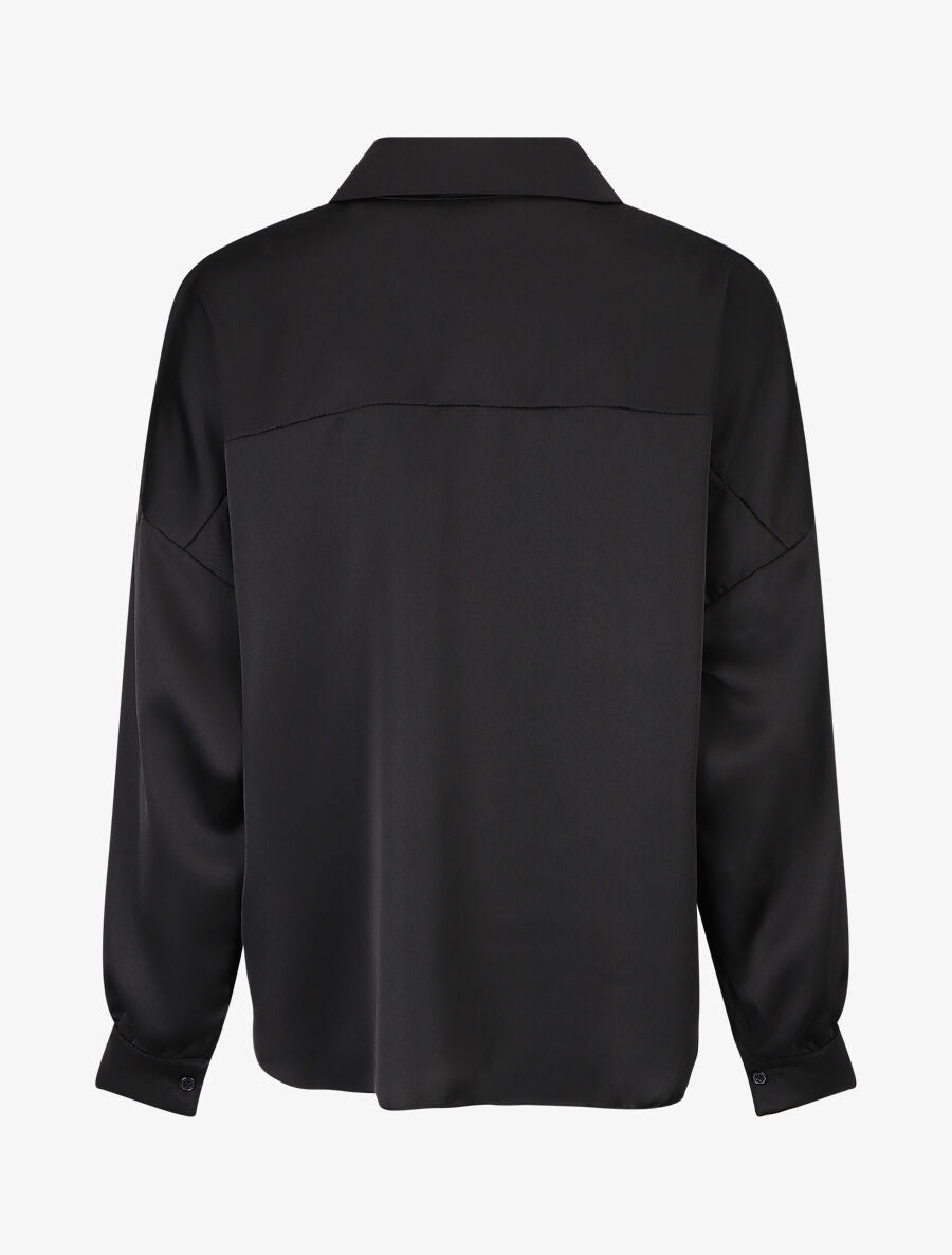 Blouse unie oversize effet satiné - Noir - 2