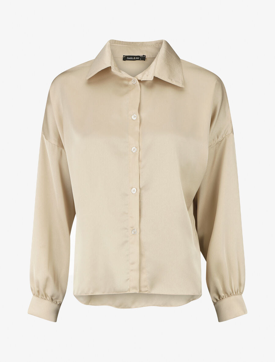 Blouse unie oversize effet satiné - Doré - 4