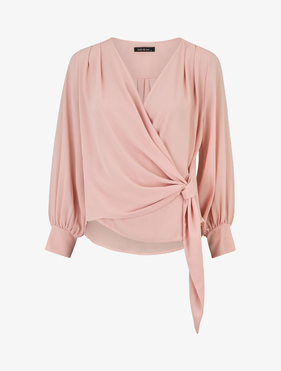 Blouse en voile style portefeuille - Rose - 1