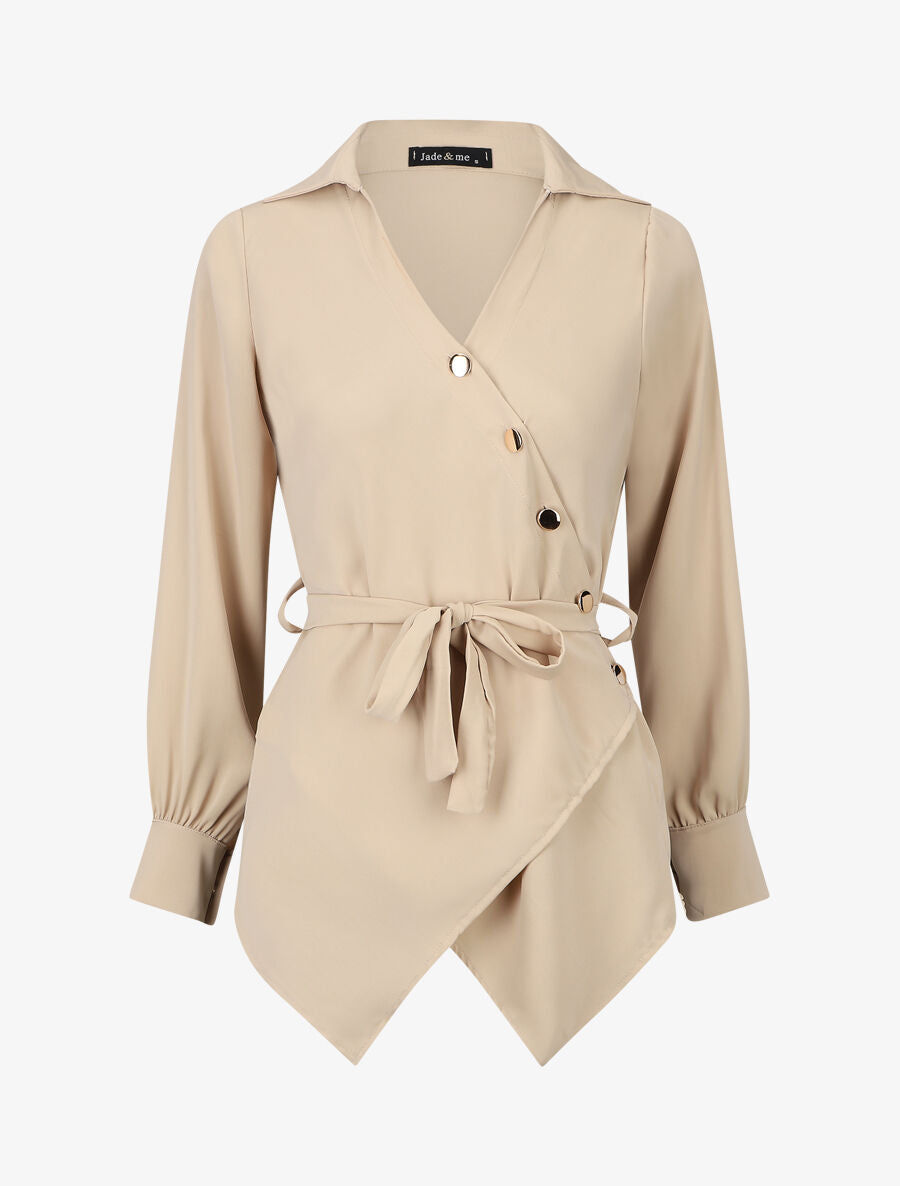 Blouse cache-coeur à base asymétrique - Beige - 4