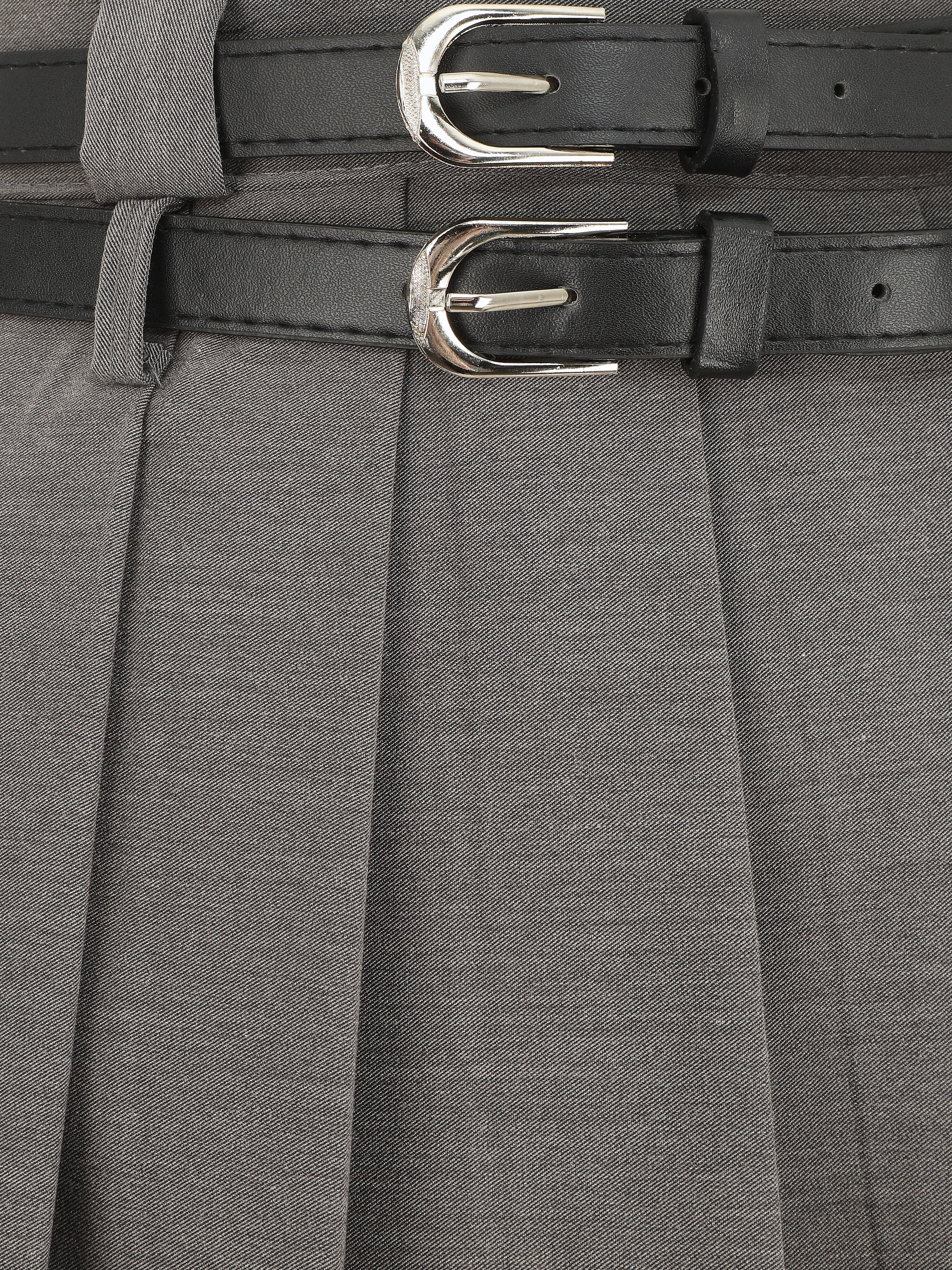 Jupe unie plissée et double passants - Gris - 3