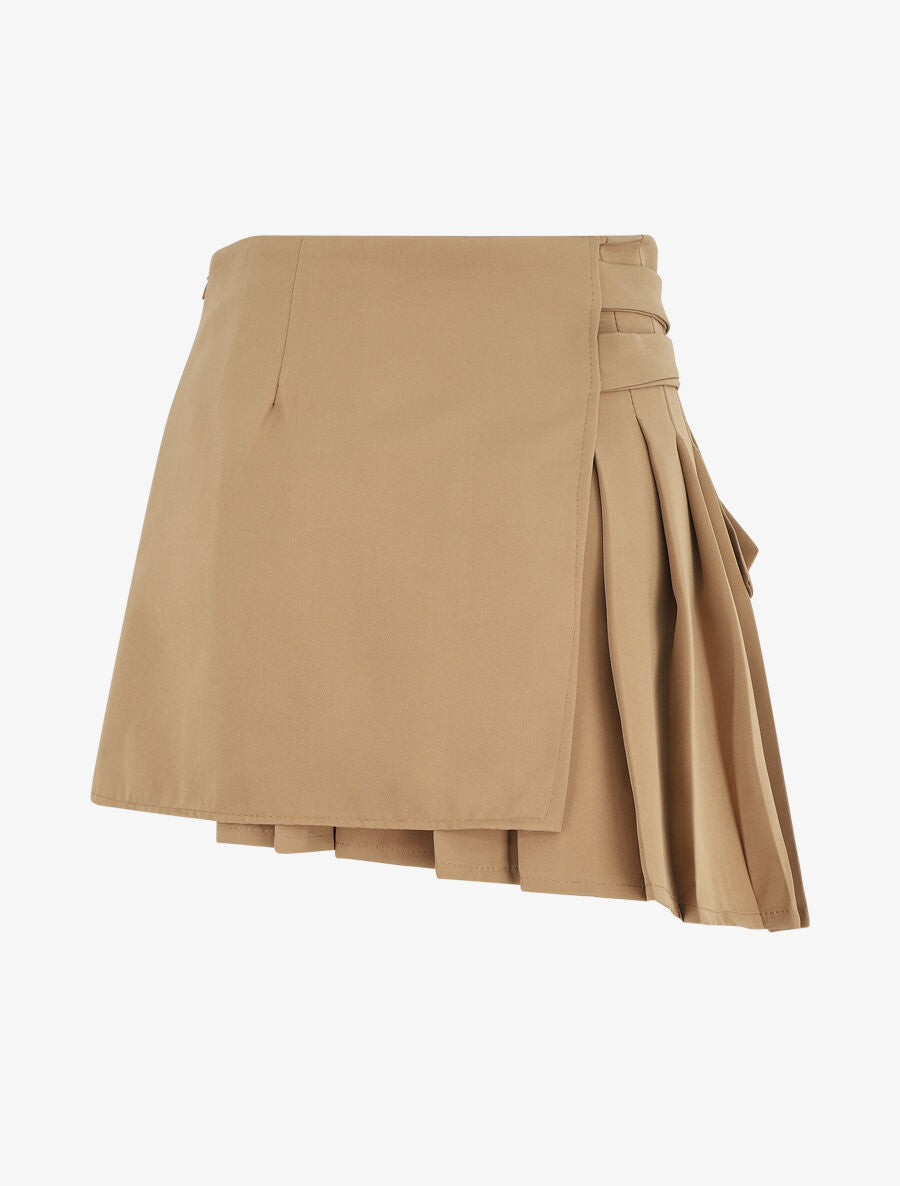 Jupe plissée effet portefeuille - Camel - 2