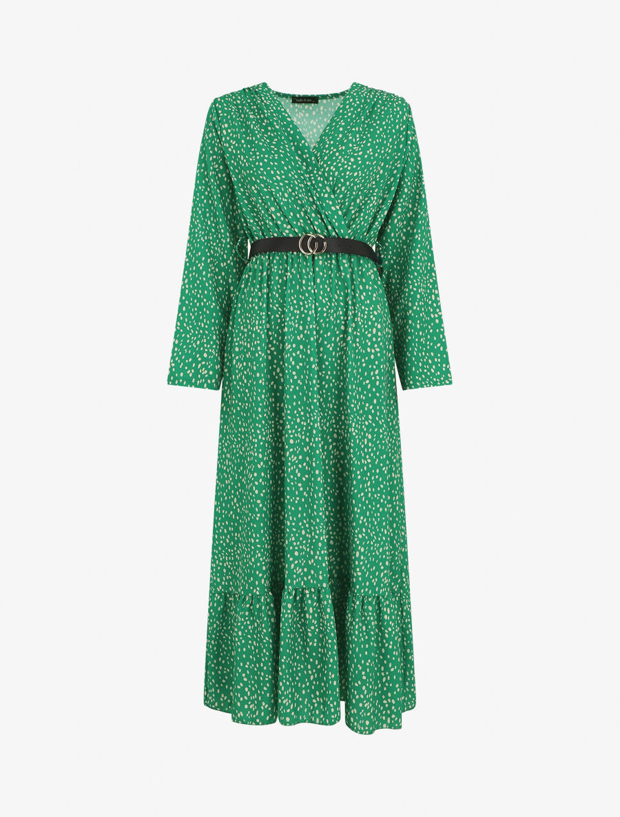 Robe longue à imprimé moucheté - Vert - 1