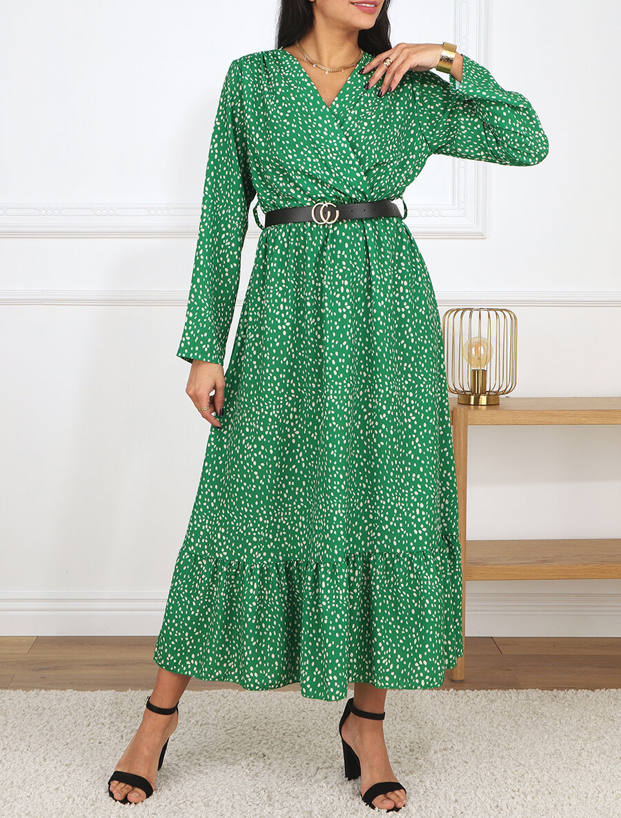 Robe longue à imprimé moucheté - Vert - 4