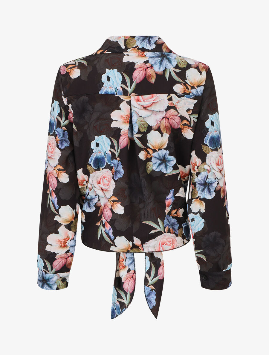 Blouse à nouer imprimé fleuri - Noir - 2
