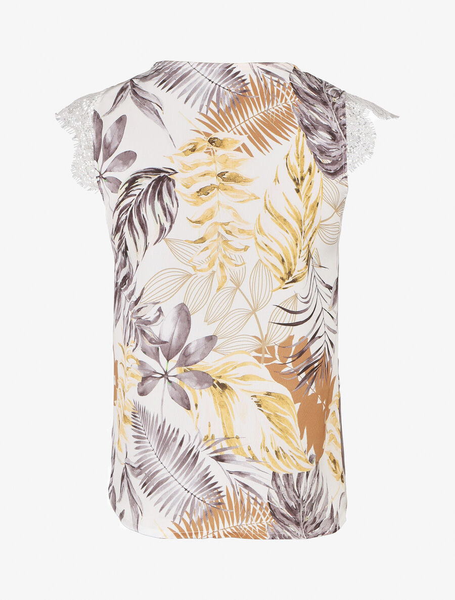 Top en dentelle imprimé feuillage - Noir - 2