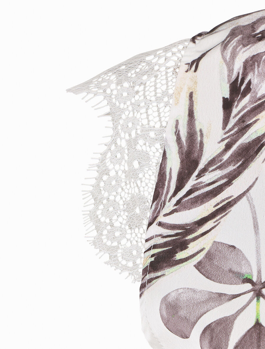 Top en dentelle imprimé feuillage - Noir - 3