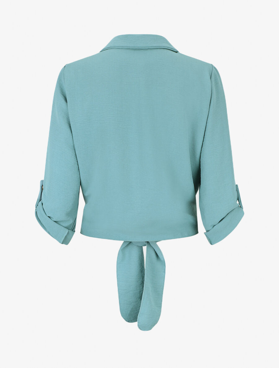 Blouse à nouer et manches retroussables - Vert d&