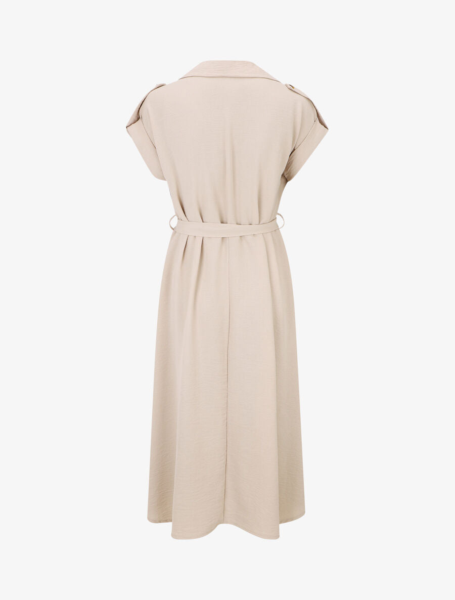 Robe longue fluide à manches courtes - Beige - 2