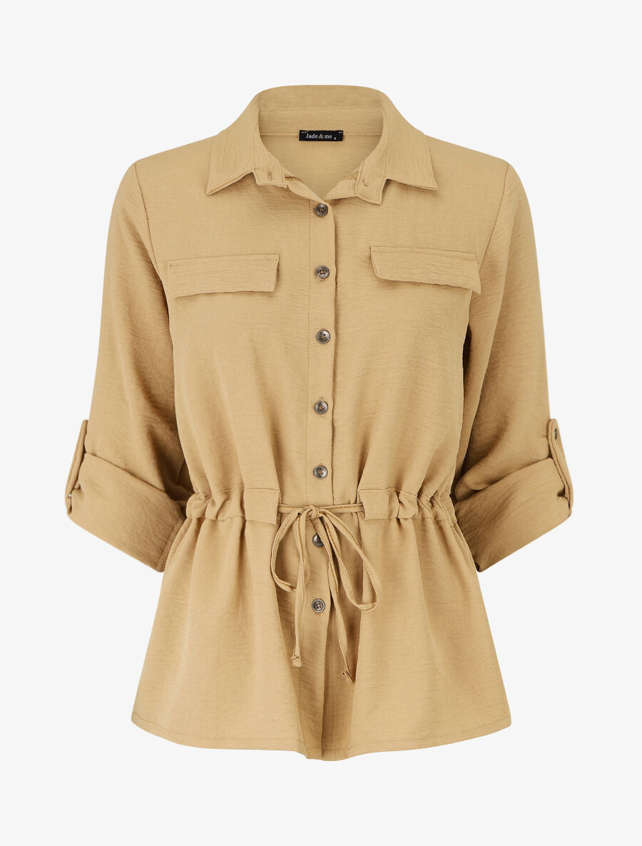Chemise unie élastiquée - Camel - 5