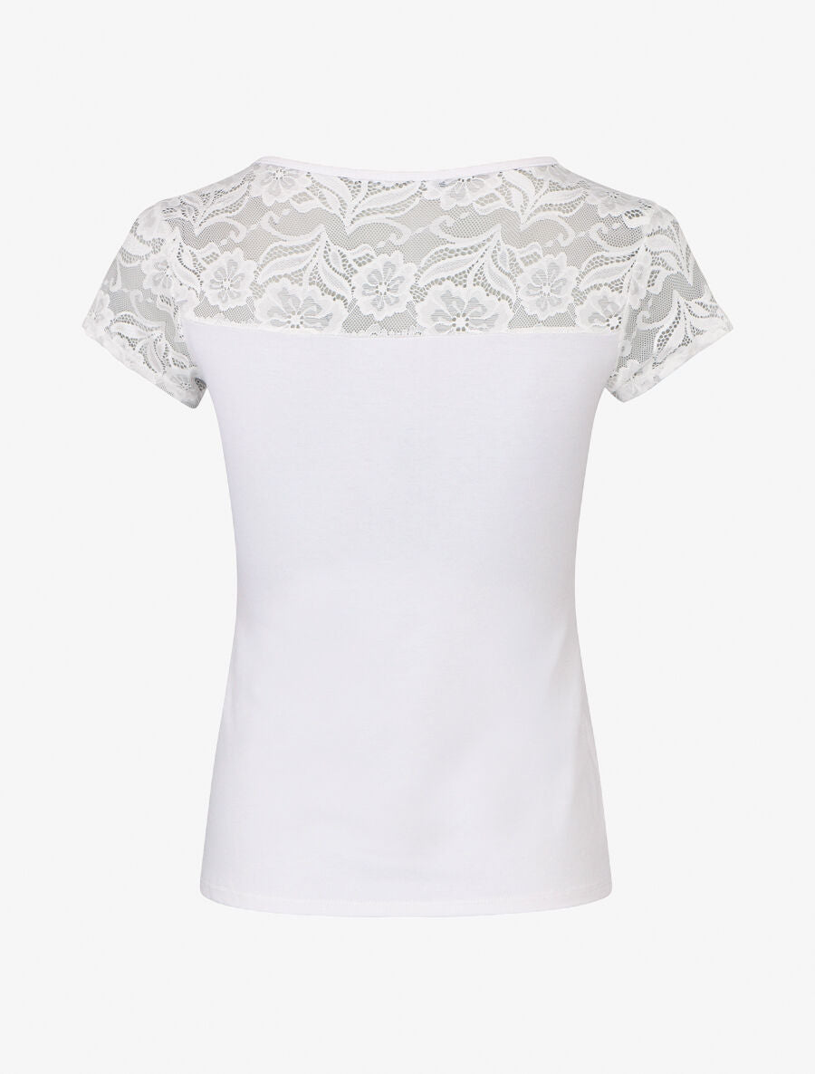 Top uni à dos ajouré en dentelle - Blanc - 2