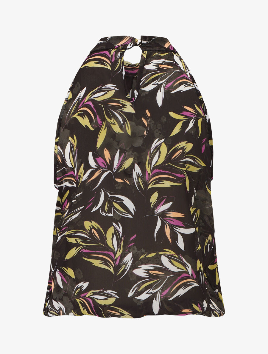 Top sans manches imprimé feuille à col américain - Noir - 2