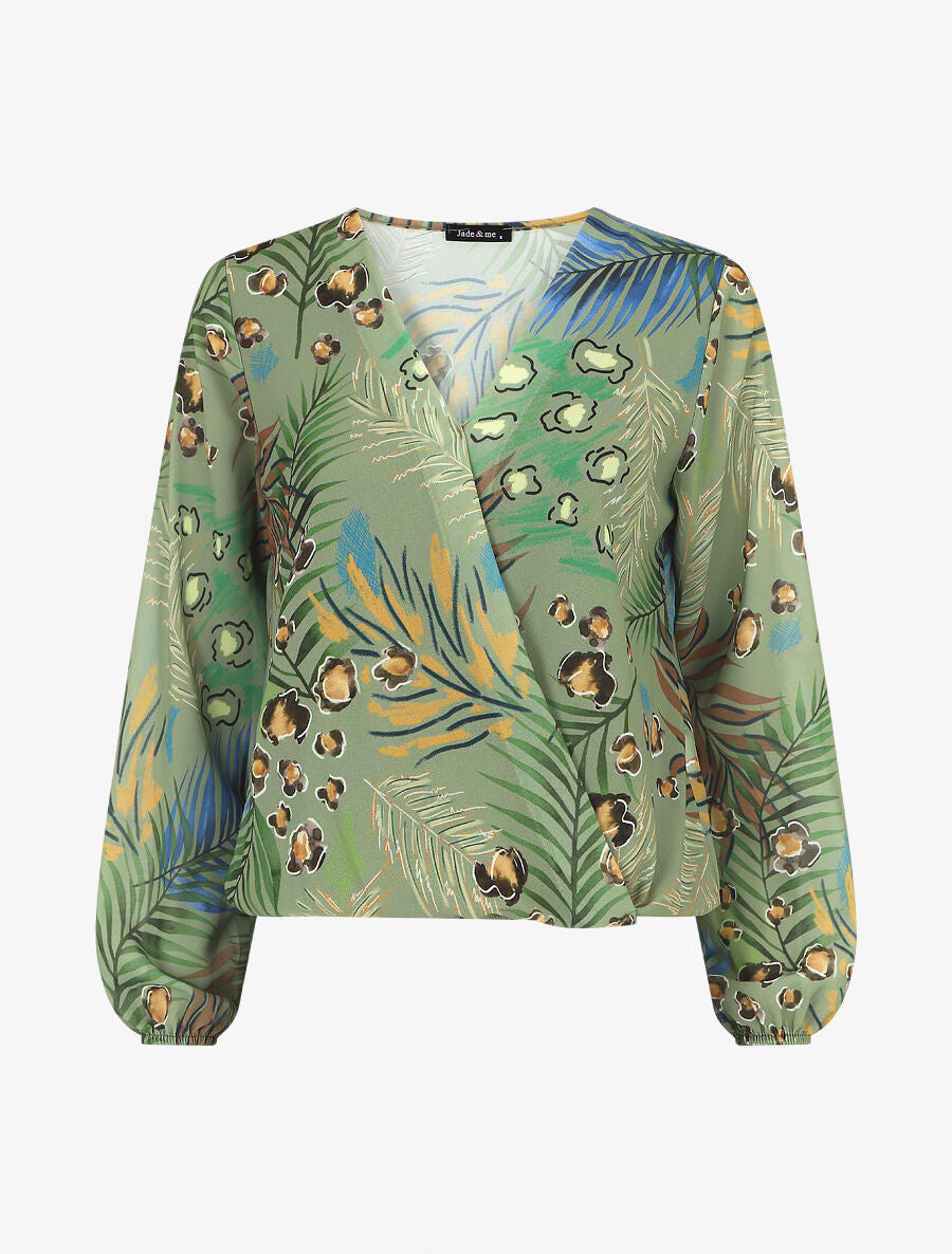 Blouse en voile imprimé tropical - Kaki - 5