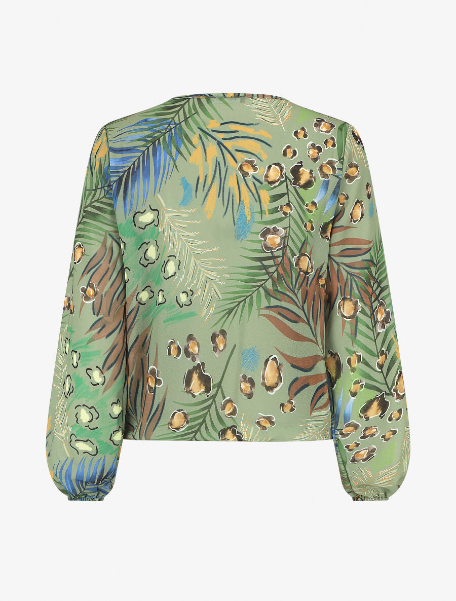 Blouse en voile imprimé tropical - Kaki - 2