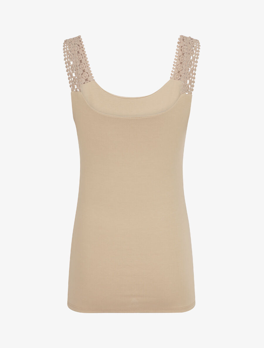 Débardeur coupe droite à bretelles en crochet - Beige - 2