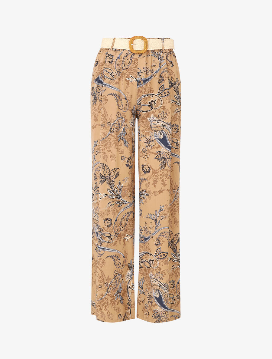 Pantalon fluide imprimé foulard - Camel - 1