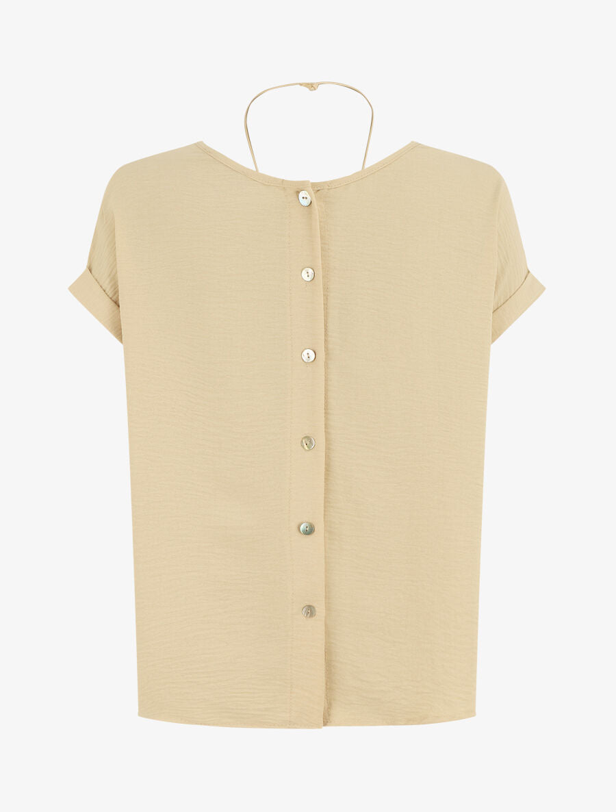 Top uni boutonné dos - Beige - 2