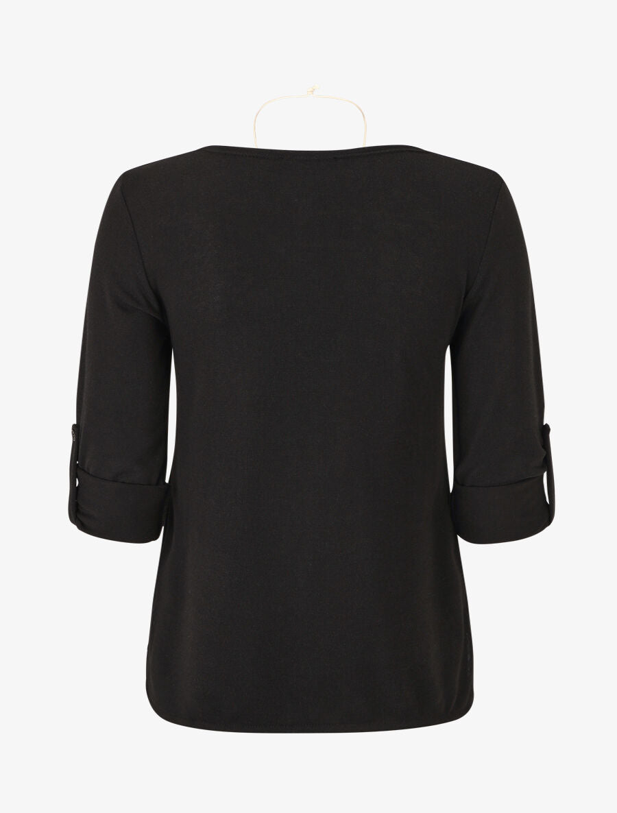 Pull fin uni à manches retrousssables - Noir - 2