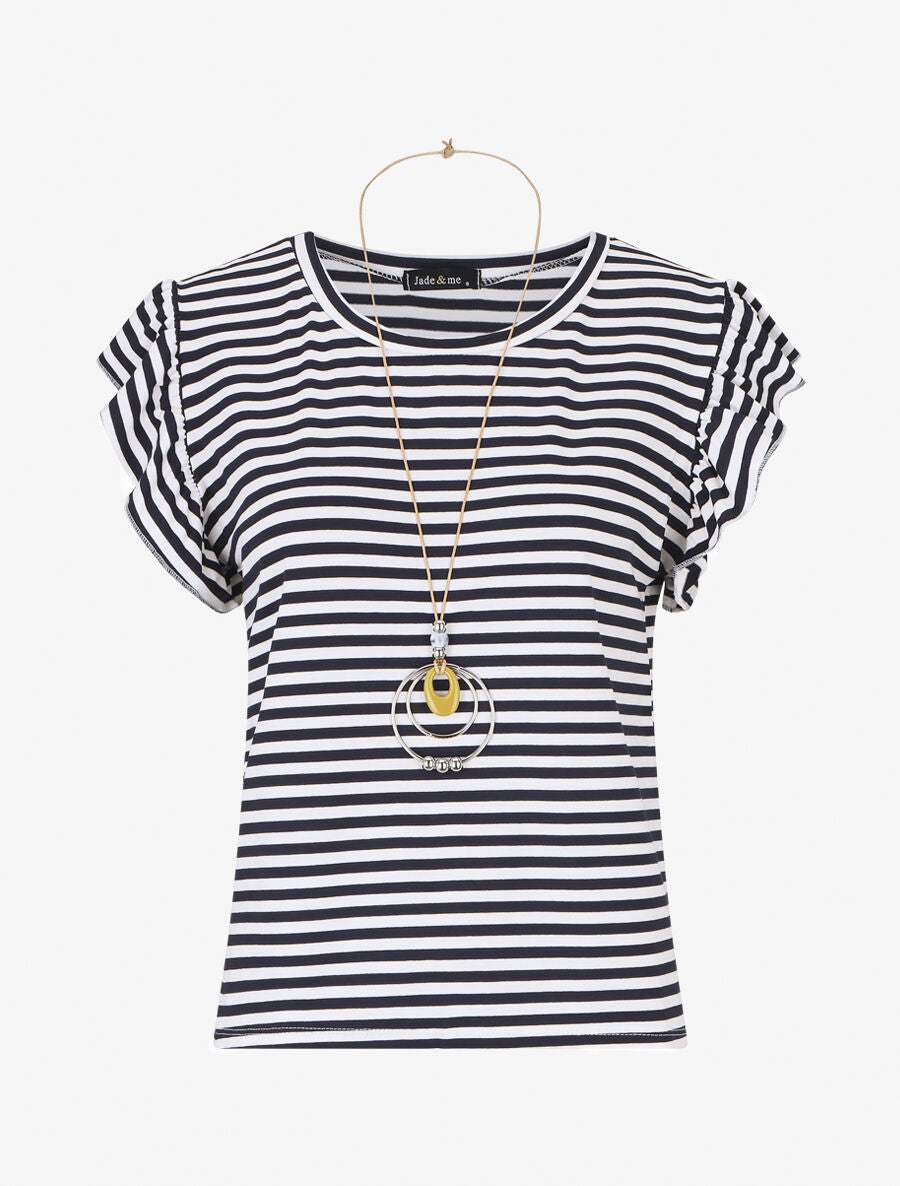 Top droit à rayures et sautoir - Bleu nuit - 5