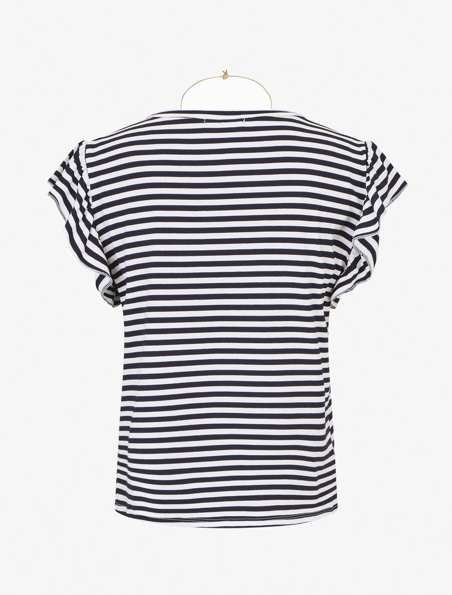 Top droit à rayures et sautoir - Bleu nuit - 2