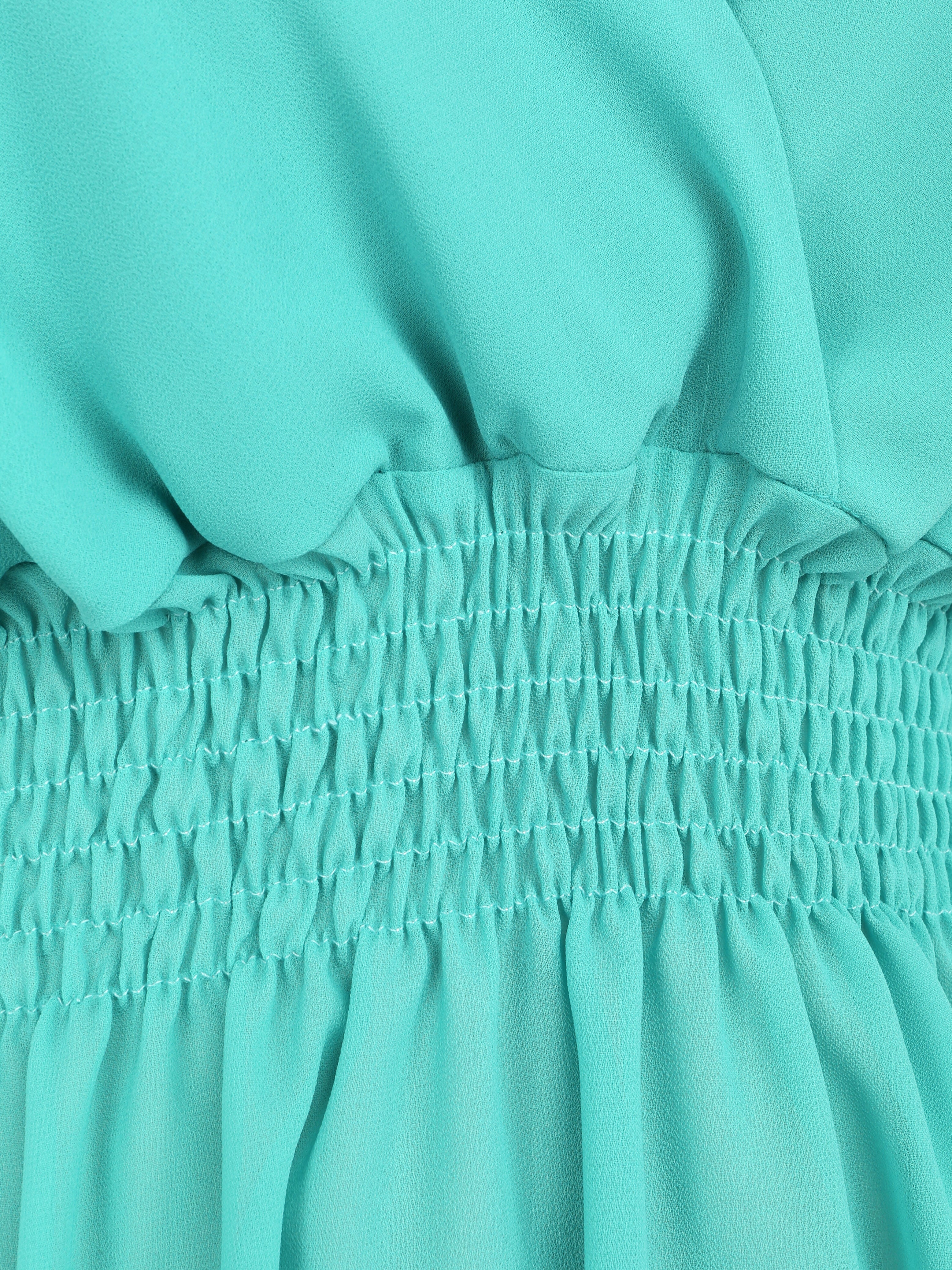 Top en voile à épaules volantées - Turquoise - 3