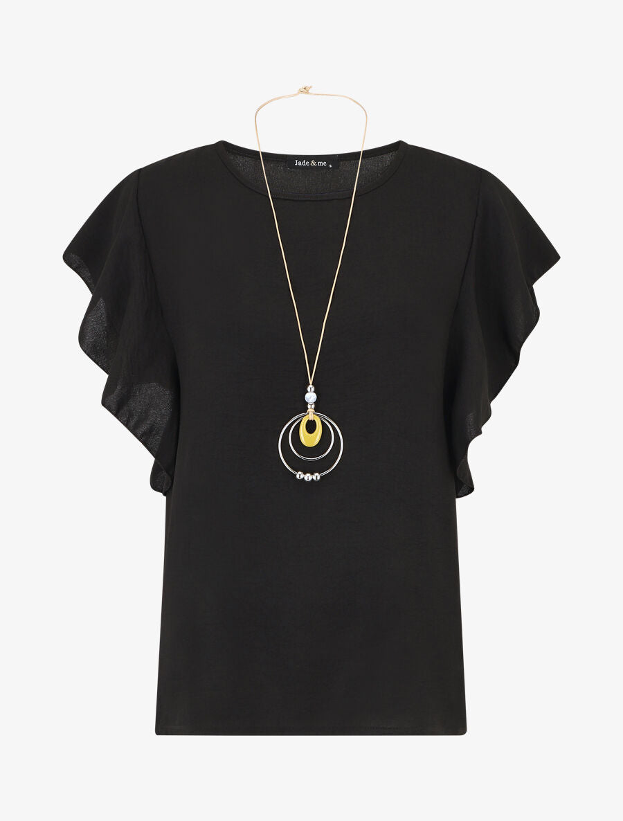 Top uni à manches volantées - Noir - 4