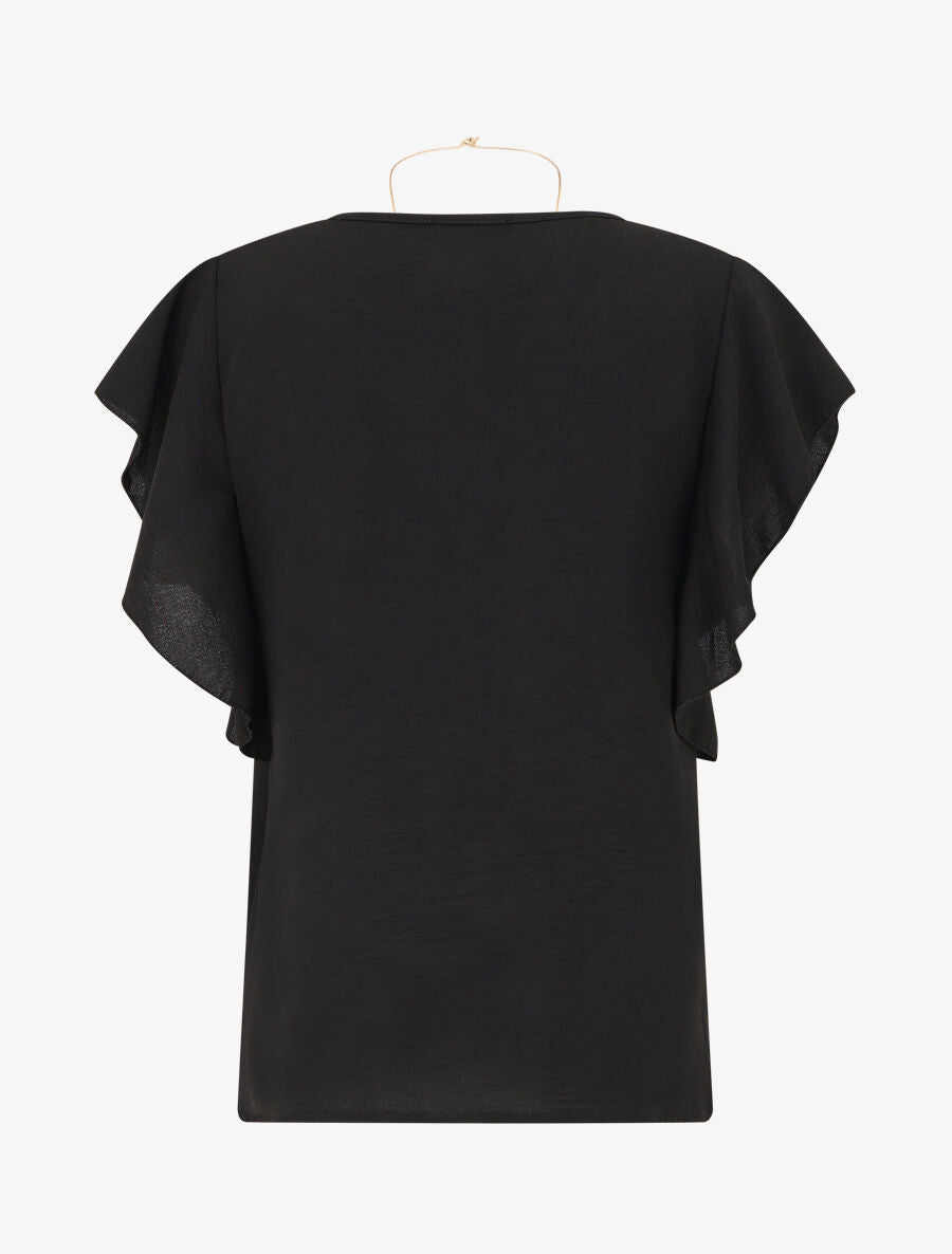 Top uni à manches volantées - Noir - 2