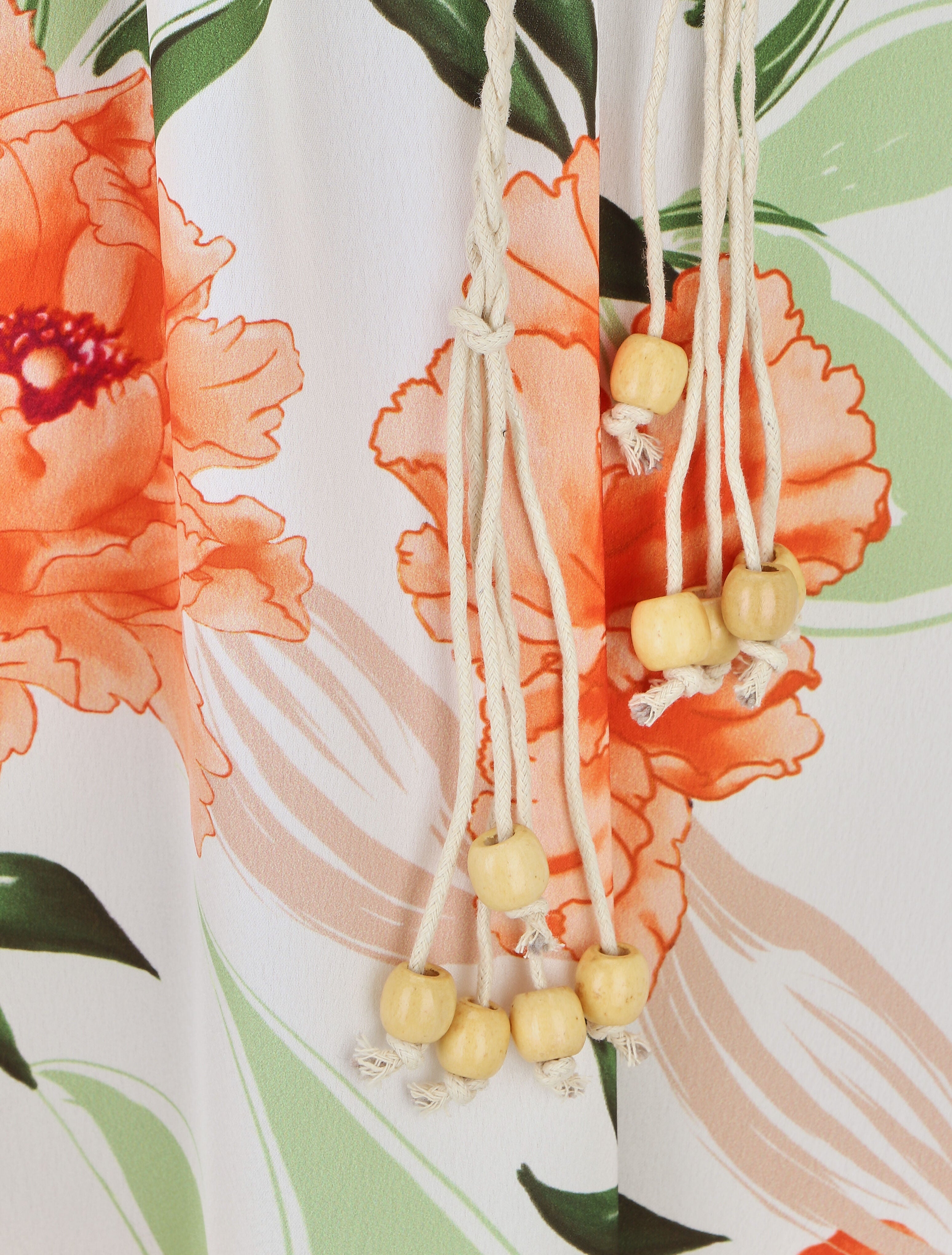 Jupe longue élastiquée imprimé fleurs - Orange - 3