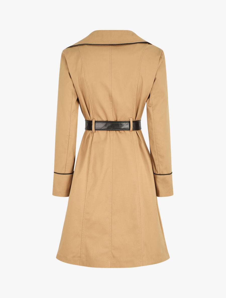 Trench mi-long uni à ceinture en simili - Beige - 2