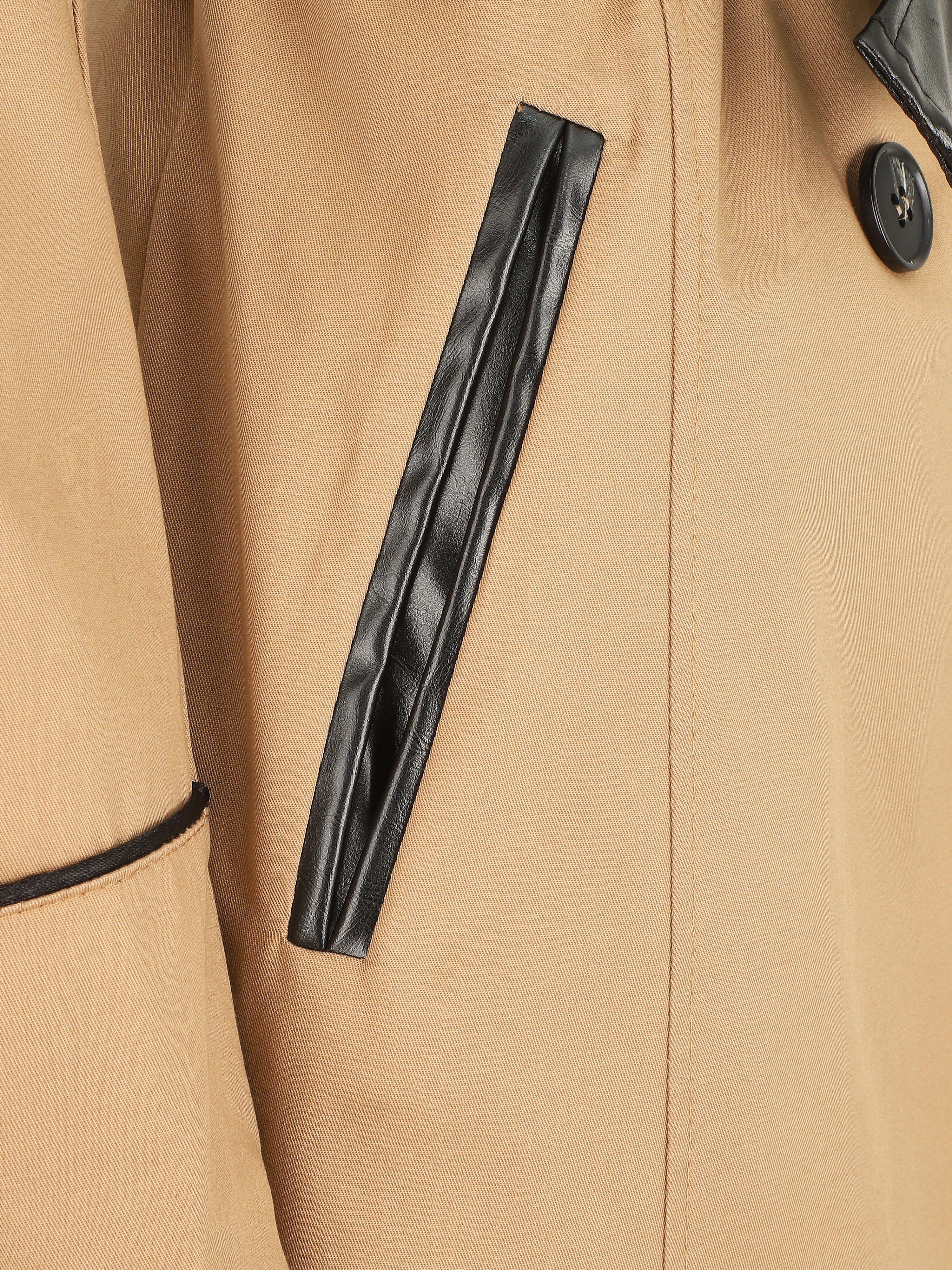 Trench mi-long uni à ceinture en simili - Beige - 3