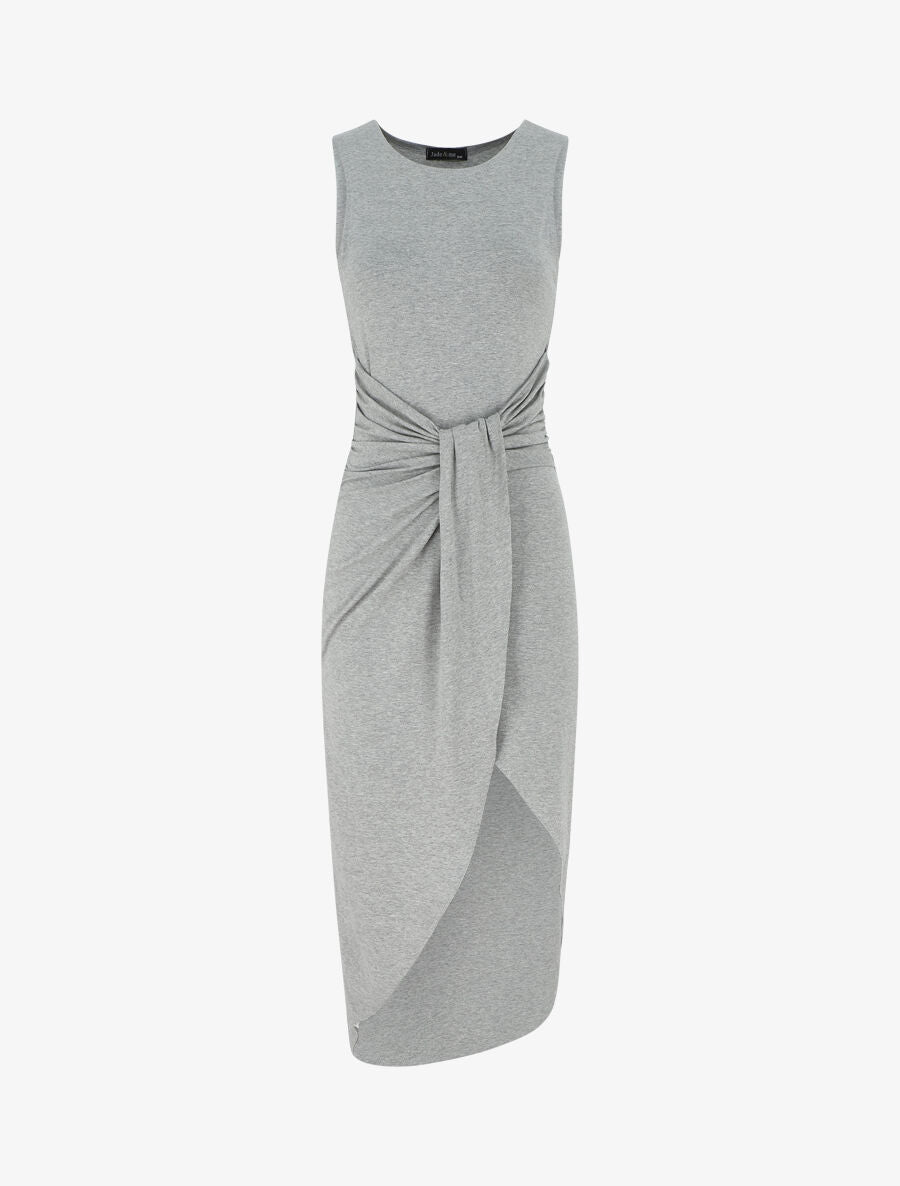 Robe drapée longue unie sans manches - Gris chiné - 1