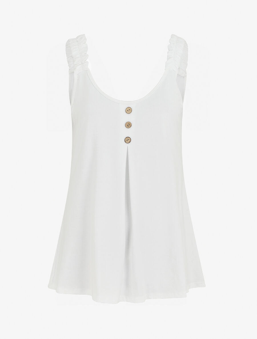 Débardeur oversize bretelles froncées et boutons - Blanc - 1