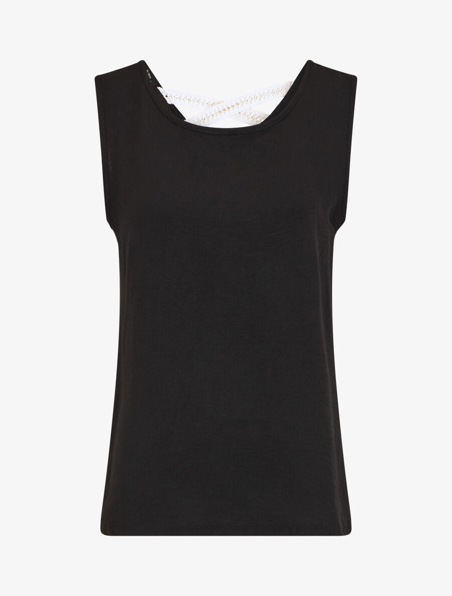 Top droit sans manches uni dos en V - Noir - 1