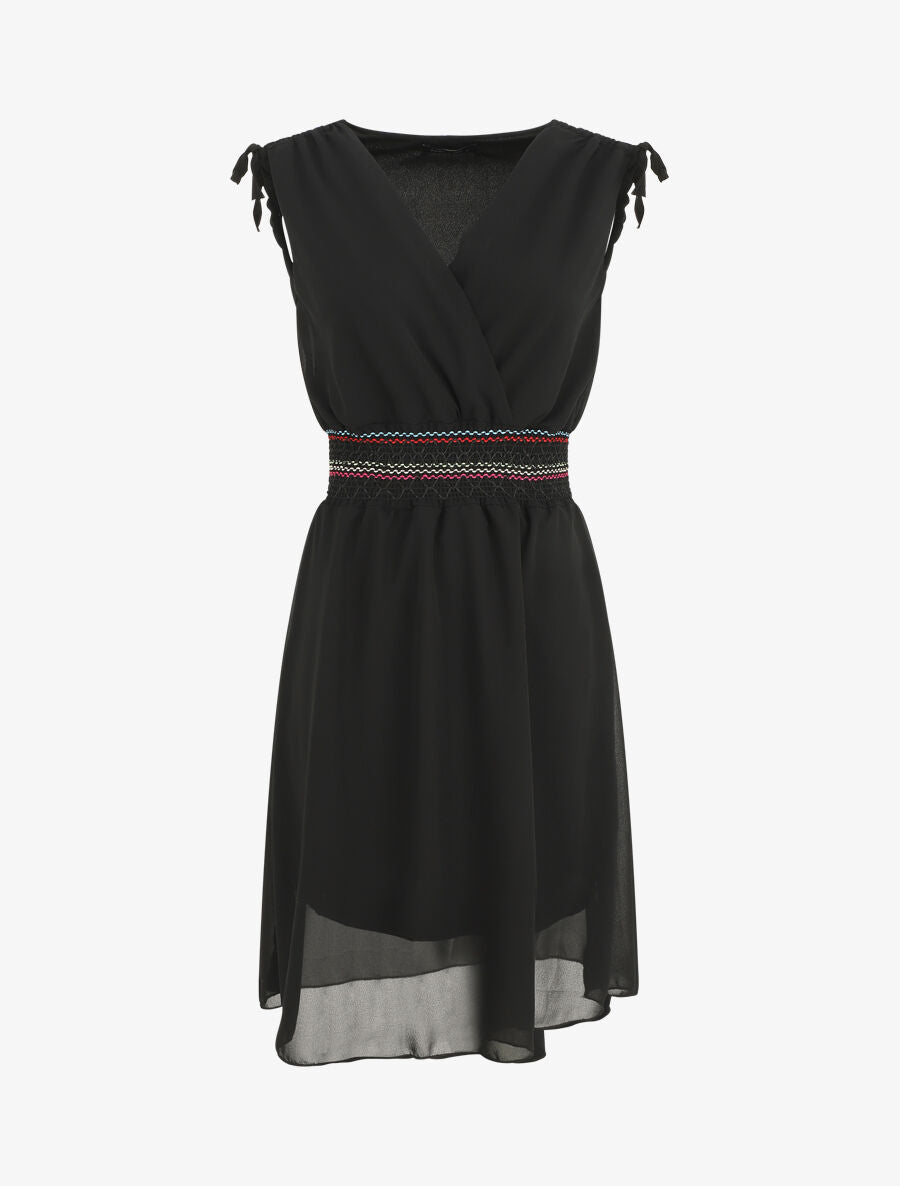 Robe mi-longue sans manches taille élastiquée stylisée - Noir - 1