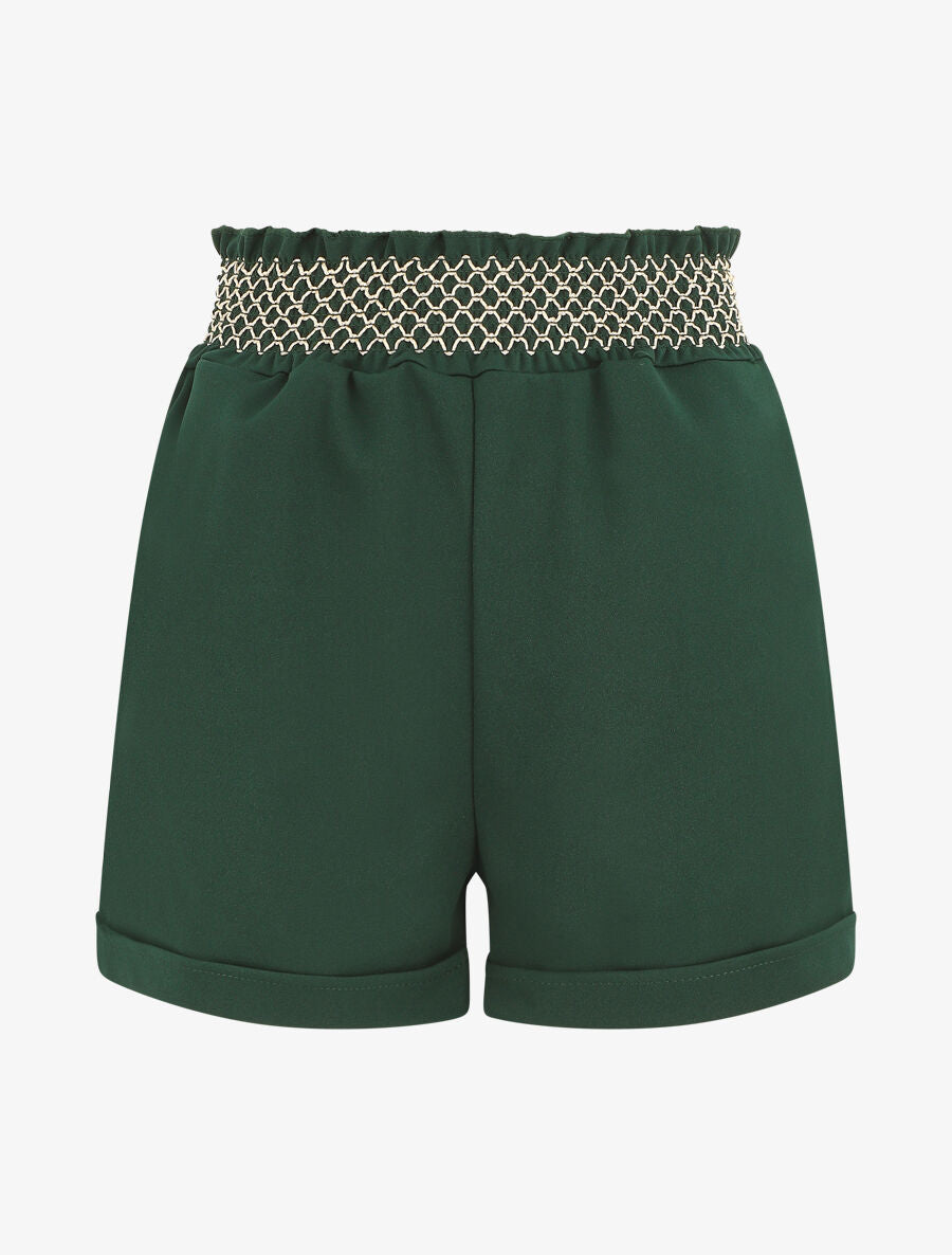 Short à taille élastiquée et à revers - Vert sapin - 5