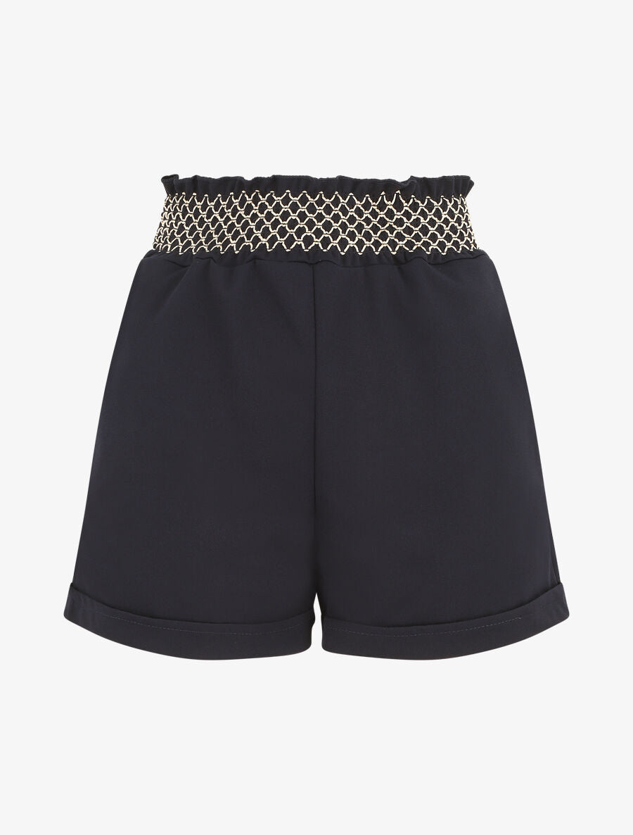 Short à taille élastiquée et à revers - Marine - 1