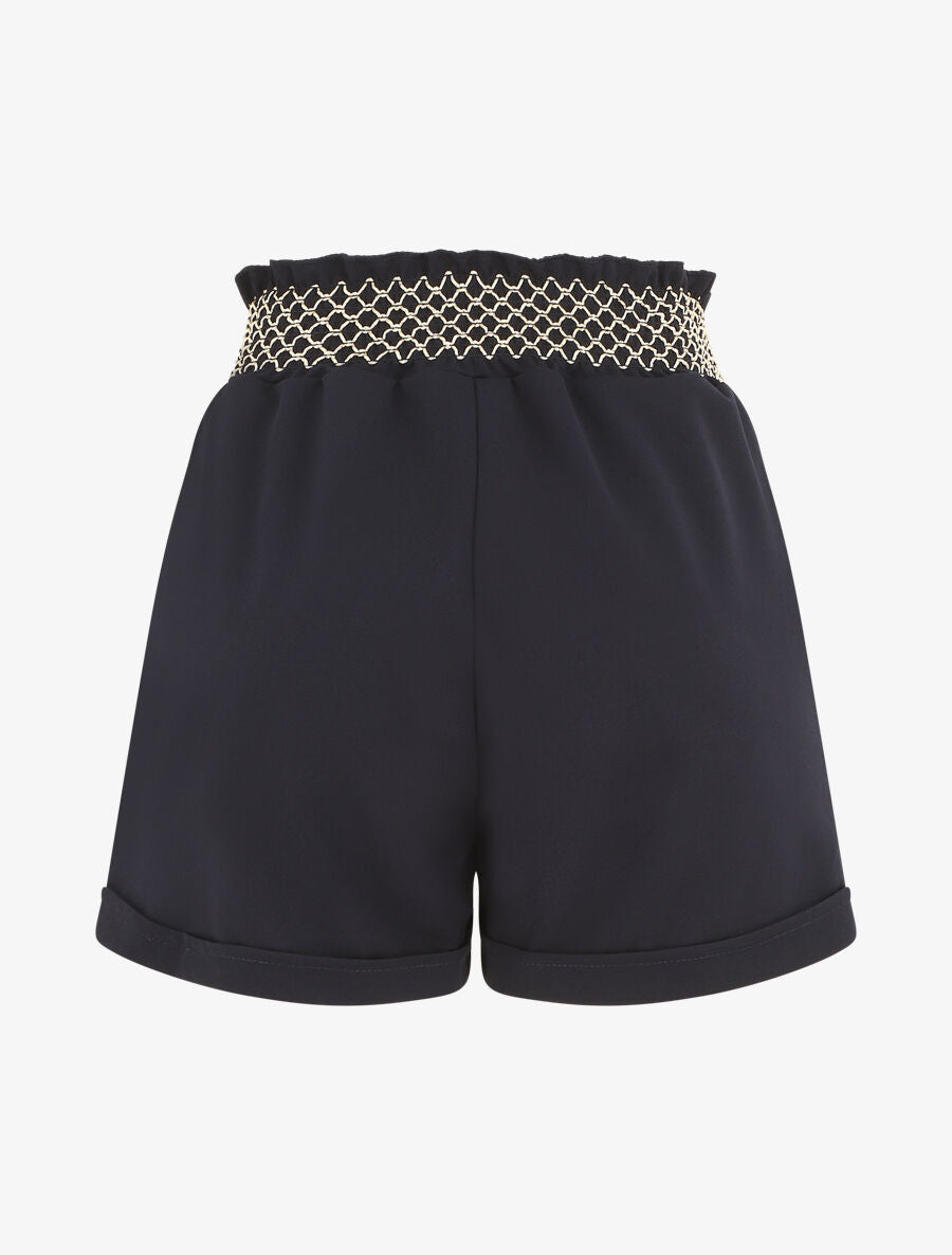 Short à taille élastiquée et à revers - Marine - 2