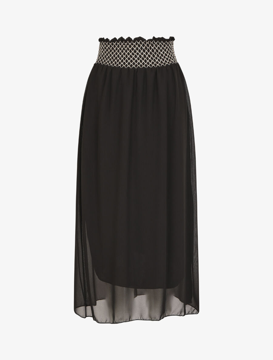 Jupe longue à taille élastiquée stylisée - Noir - 2