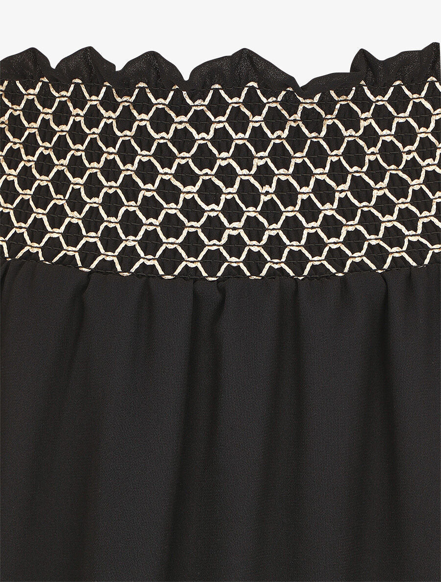 Jupe longue à taille élastiquée stylisée - Noir - 3